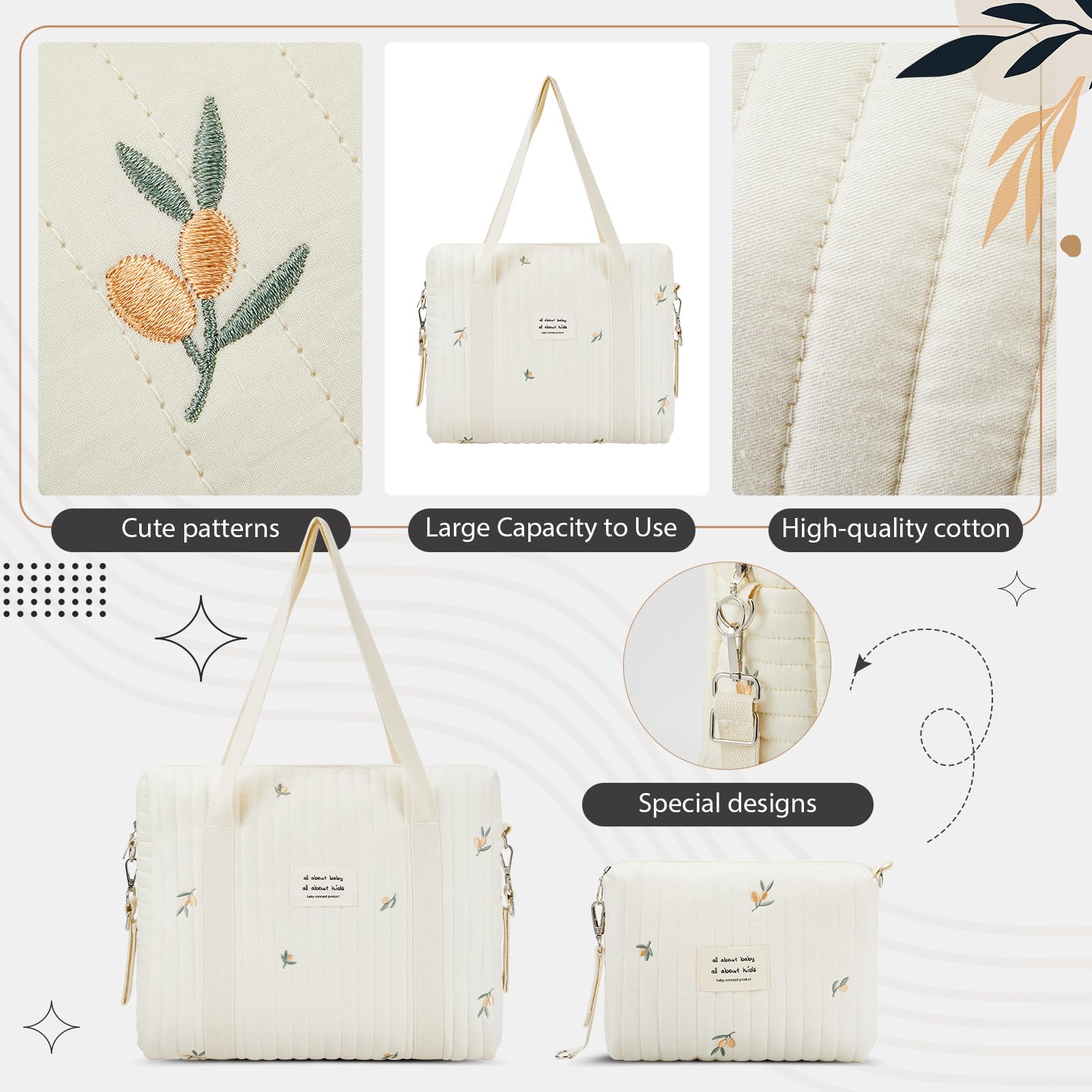 Paterr diaper bag tote olive flower lightweight carry ideal for walks and trips.