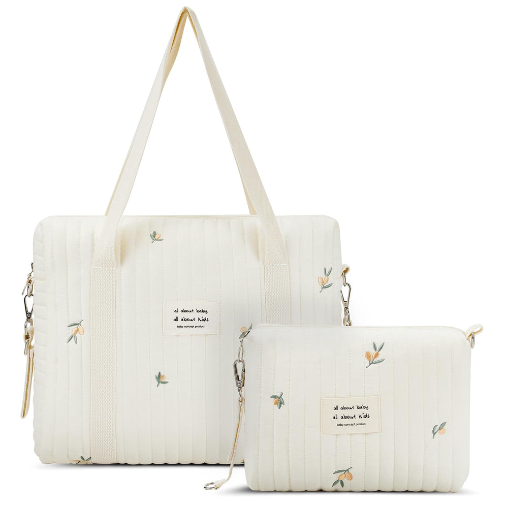 Paterr diaper bag tote olive flower front view with roomy storage for baby essentials.