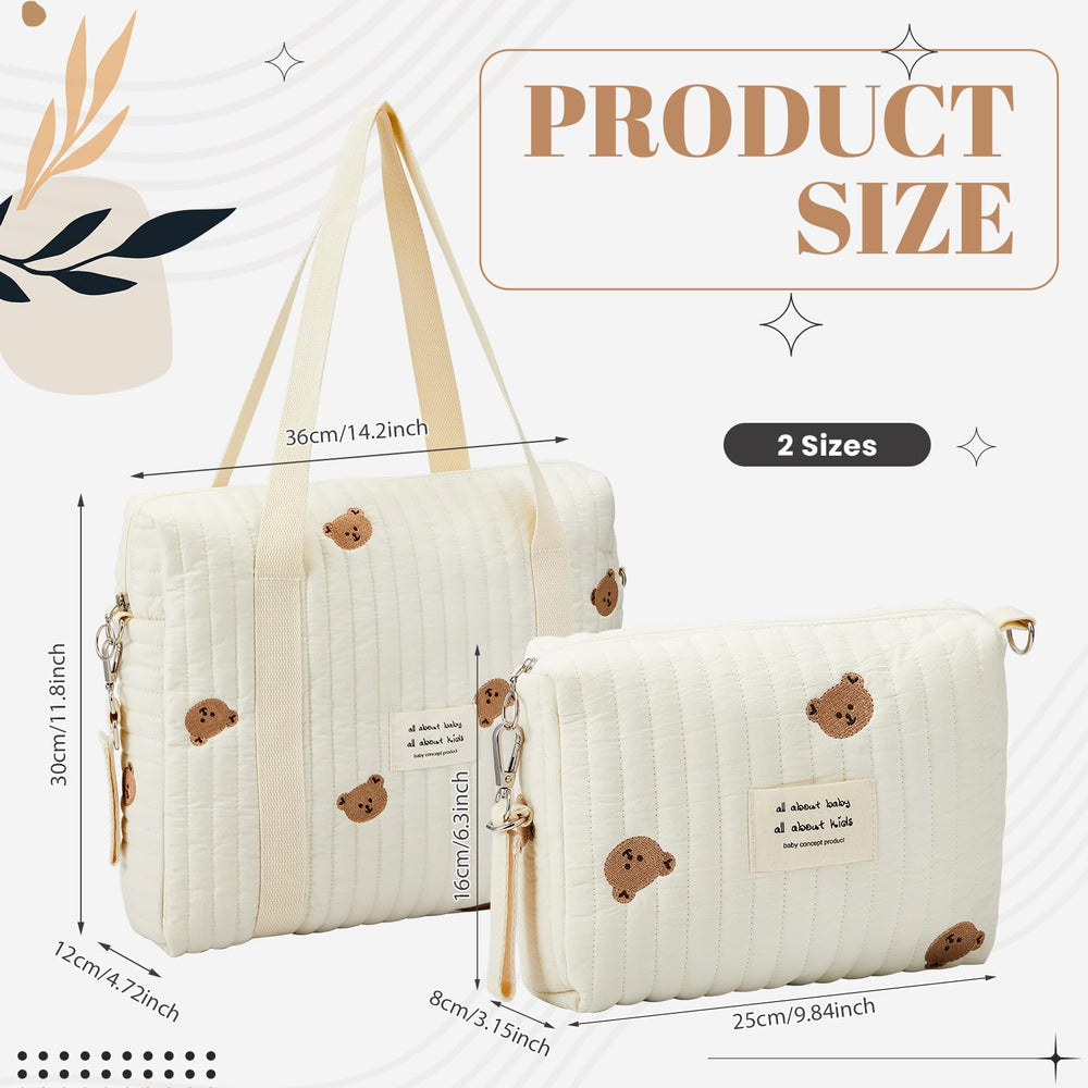 Paterr diaper bag tote side pocket keeps bottles and small items organized.