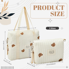 Paterr diaper bag tote side pocket keeps bottles and small items organized.