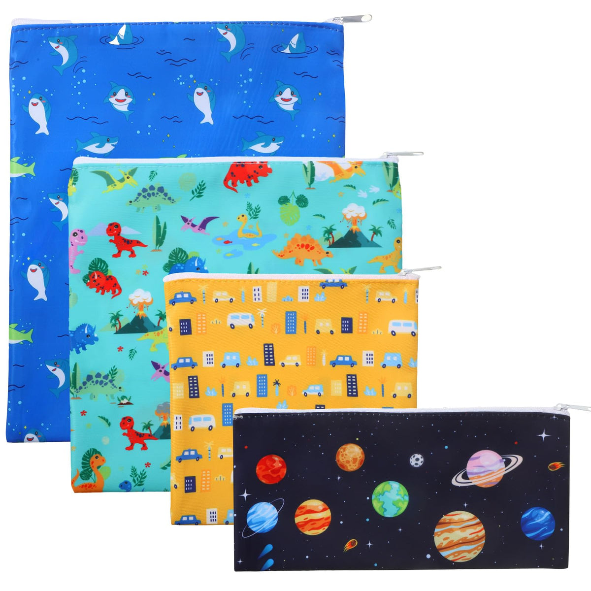 Paterr dinosaur snack bags pack with durable zippers for kids' lunches.