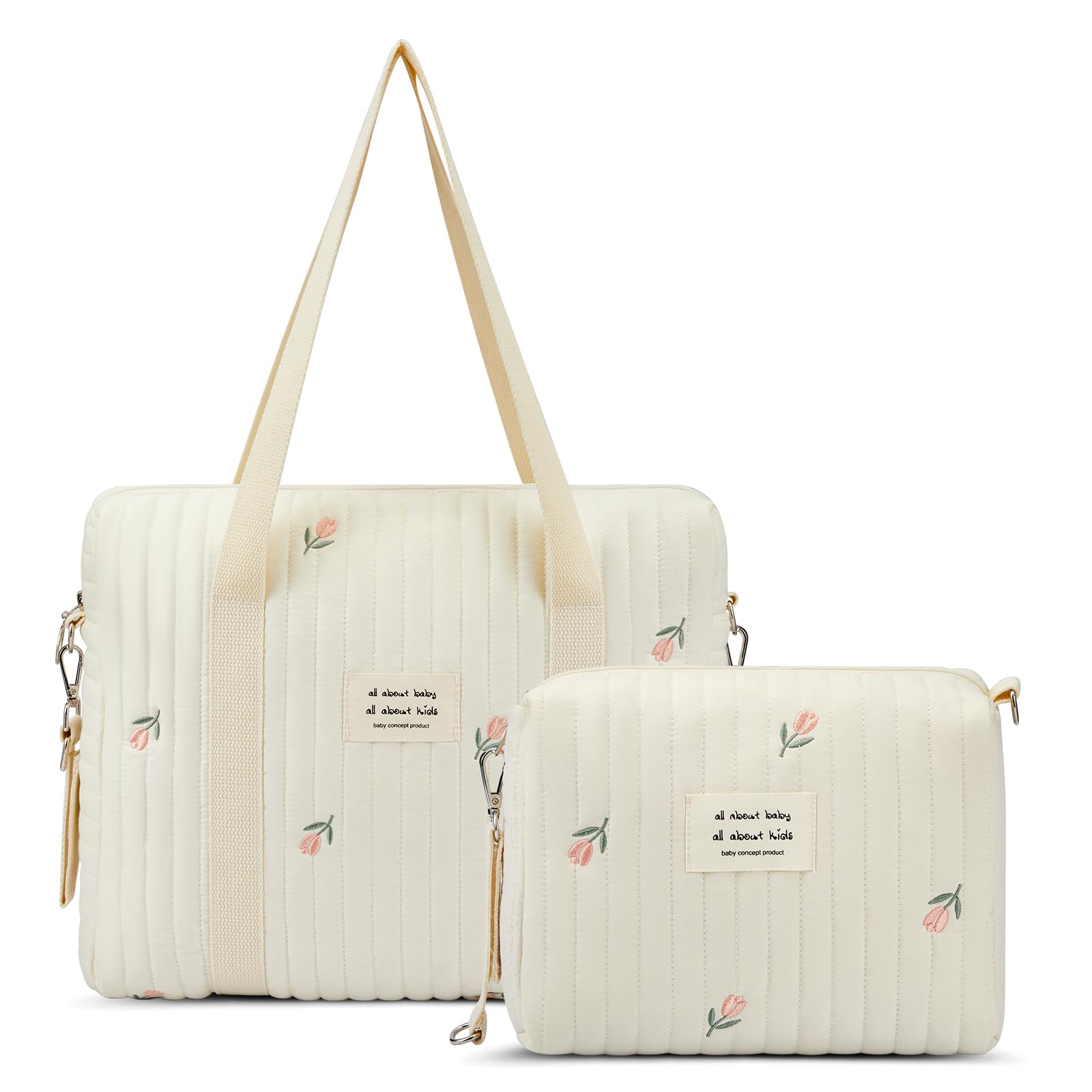Paterr tulip diaper bag tote full-front view showing spacious compartments for essentials.