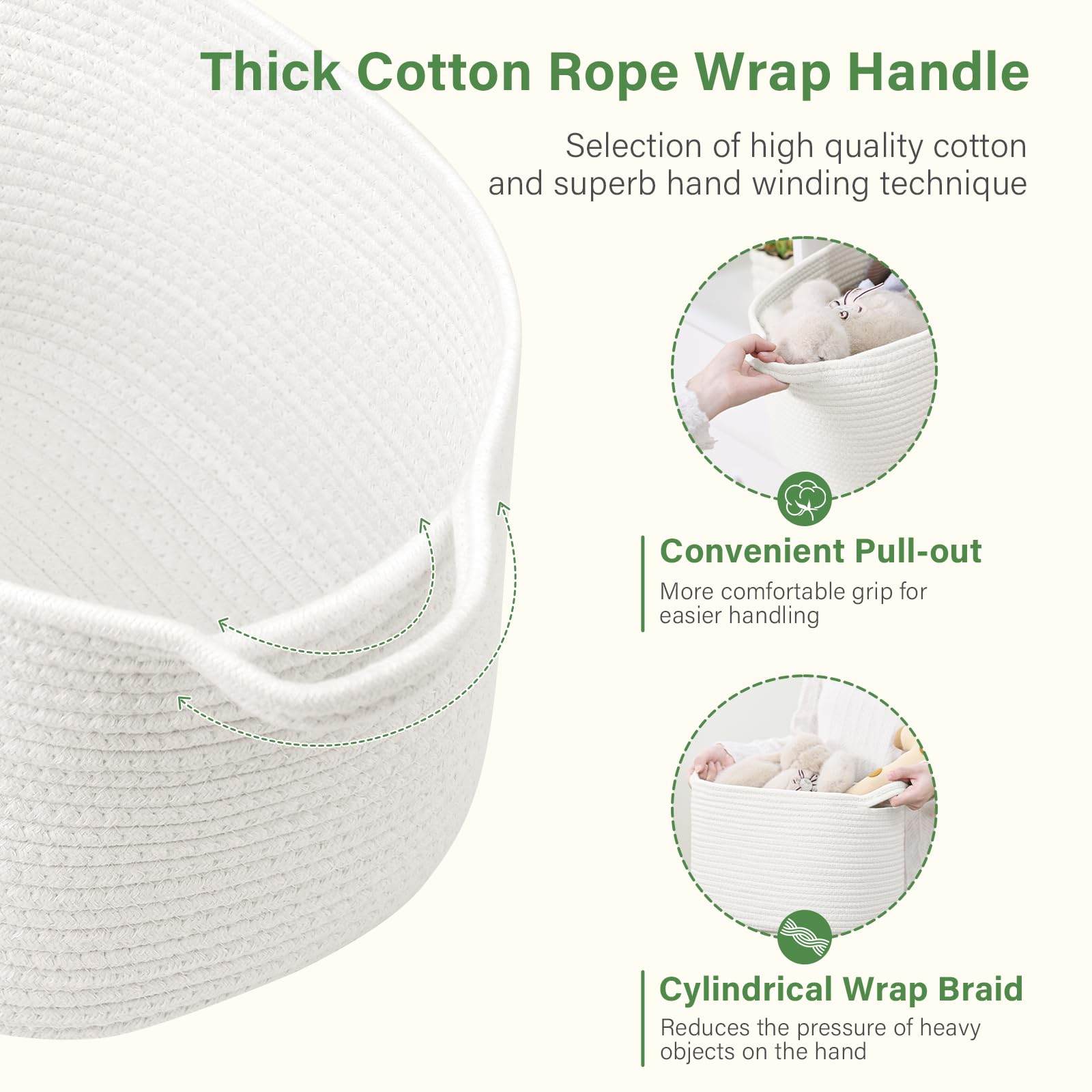 Patvingot basket nursery organization shows soft weave and safe materials for kids.