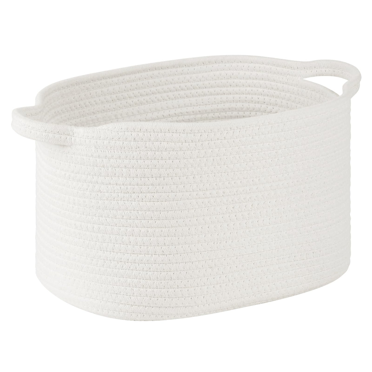 Patvingot basket white closeup weave highlights natural cotton rope ideal for safe toy storage.