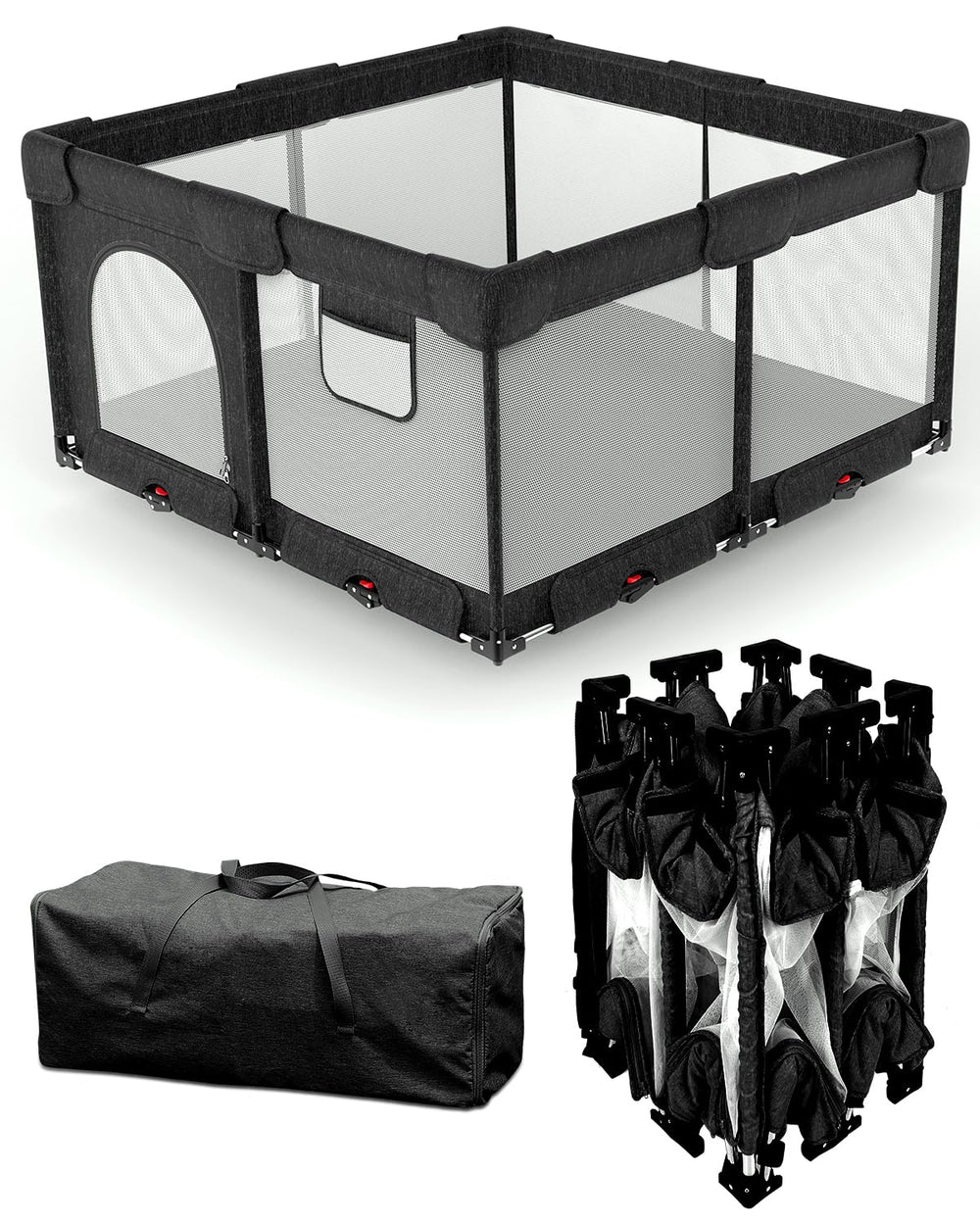 Patywaga foldable playpen in black with mat ready for quick indoor playtime safety