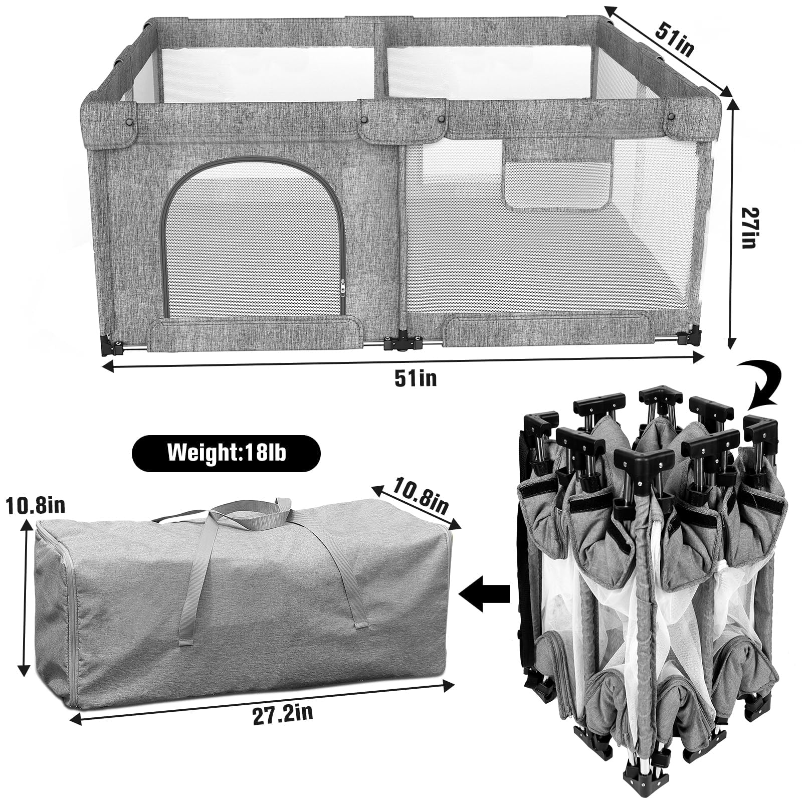 Patywaga foldable playpen compact fold to save space in homes and car trunks.