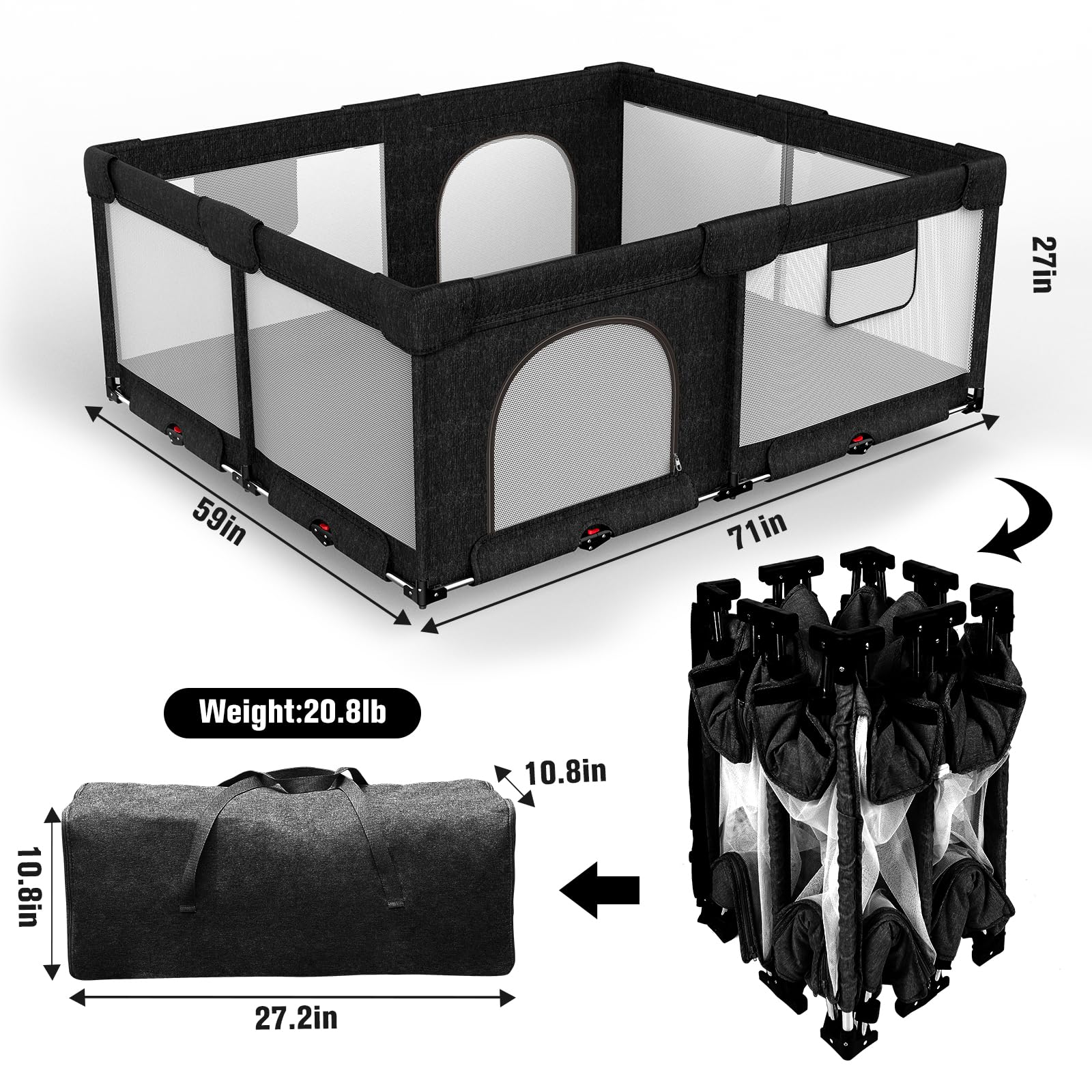 Patywaga foldable playpen folded compact demonstrating portability and easy storage.