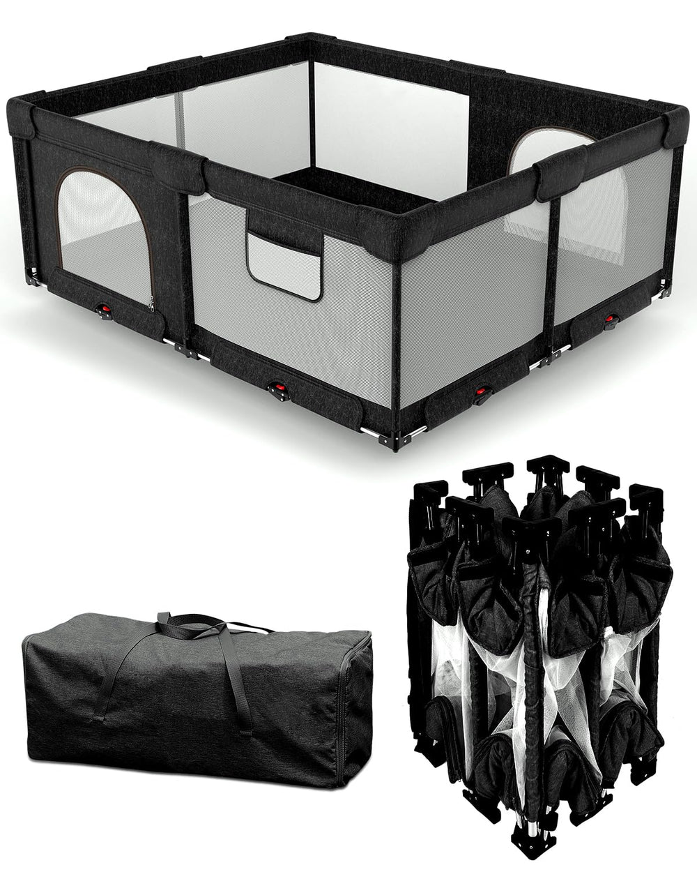 Patywaga foldable playpen mat close-up highlighting thick non-removable mat for comfort and easy cleanup.