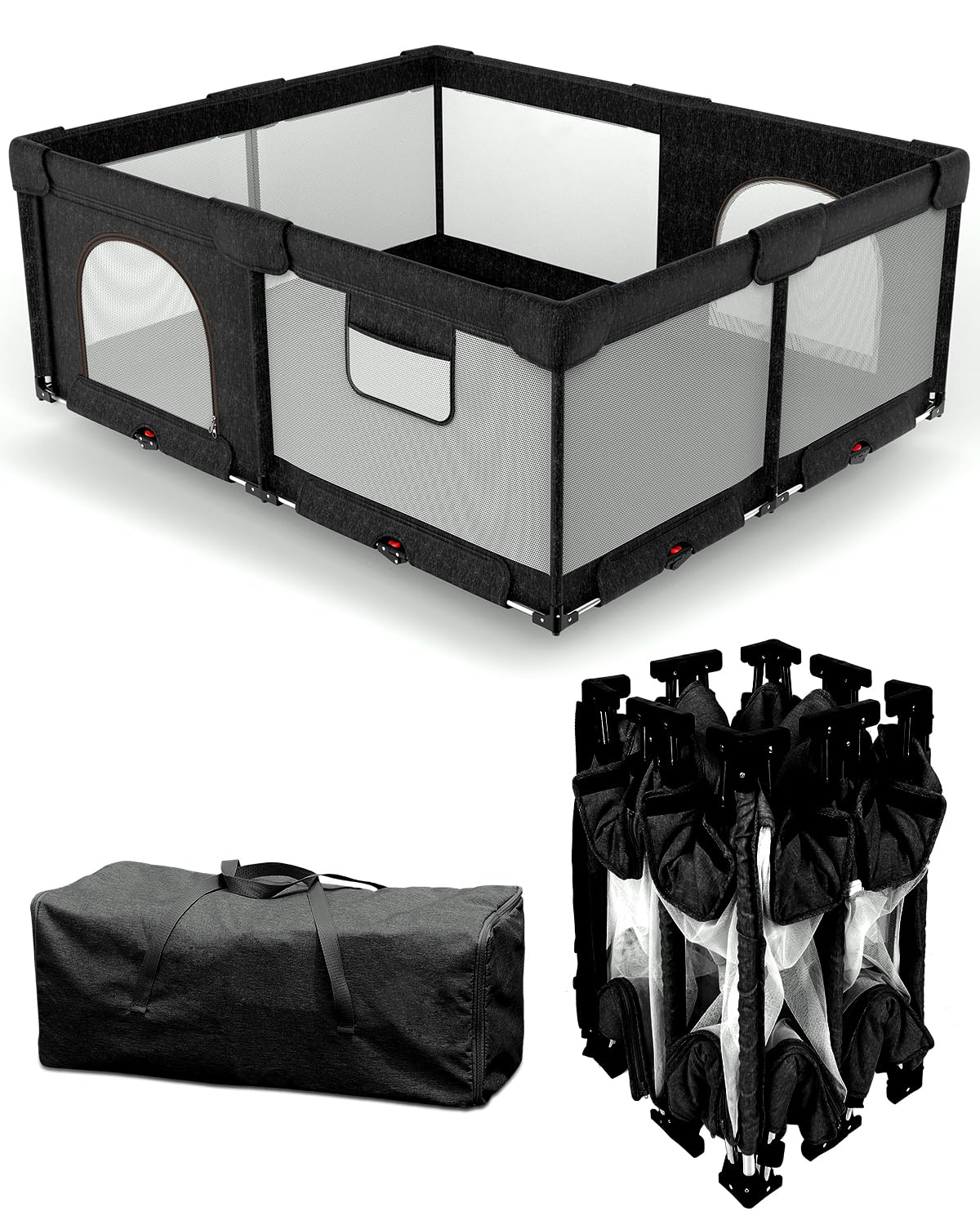 Patywaga foldable playpen mat close-up highlighting thick non-removable mat for comfort and easy cleanup.