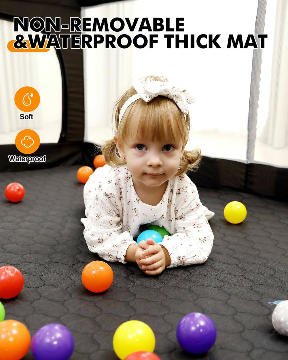 Patywaga playpen black mat closeup highlights non-removable cushioned surface