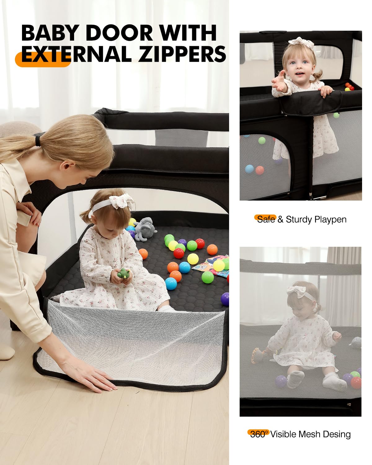 Patywaga playpen exterior gate access demonstrates easy interaction during play