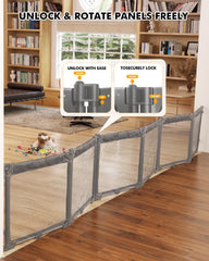 Patywaga six-panel foldable playpen demonstrates compact storage and versatility.