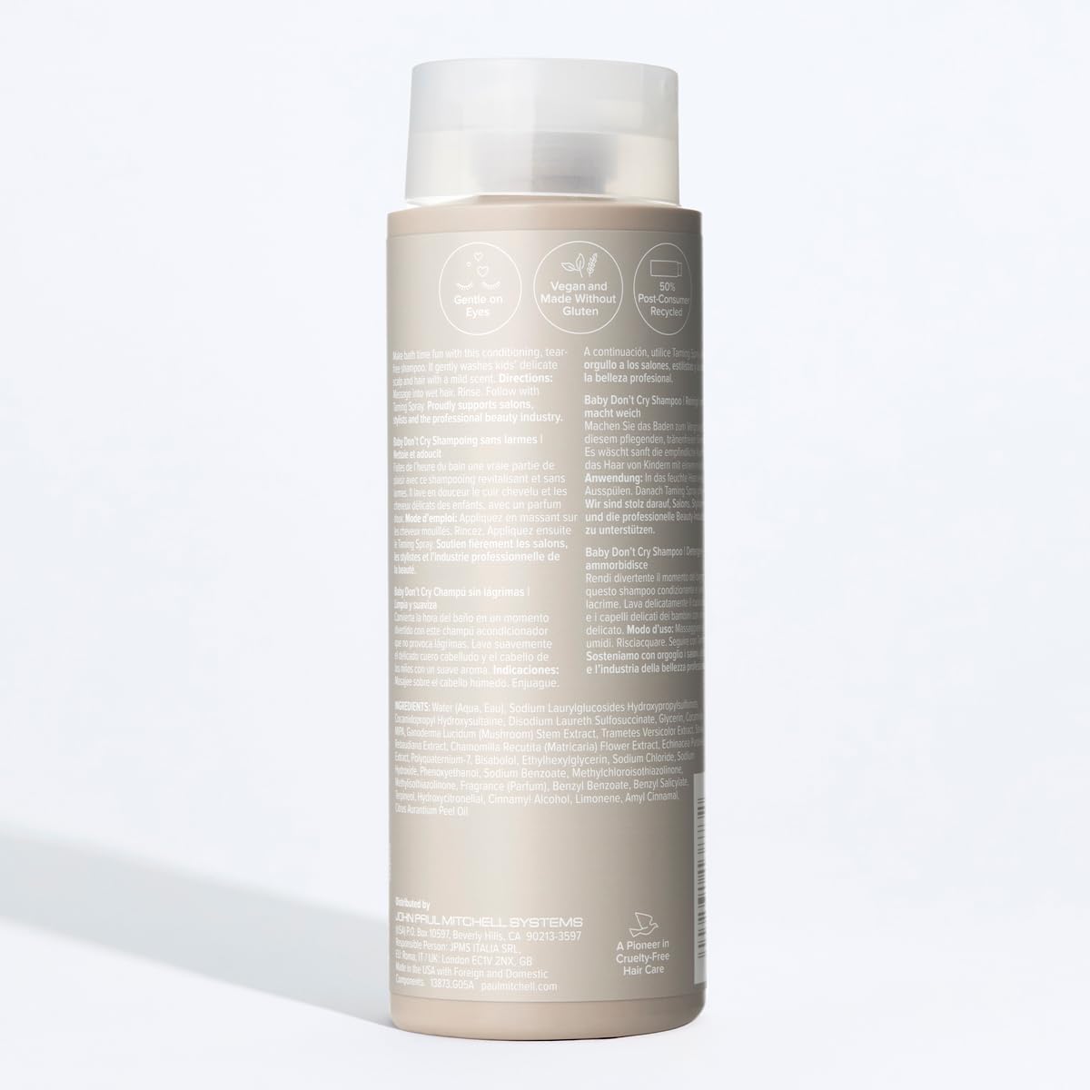 Paul Mitchell Baby Don't Cry packaging uses post-consumer recycled materials