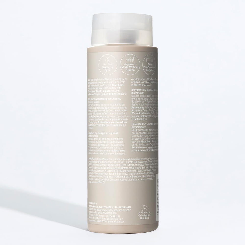 Paul Mitchell Baby Don't Cry packaging uses post-consumer recycled materials