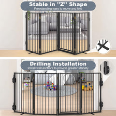 Paulmele dog gate with 360-degree hinge detail enabling versatile shapes