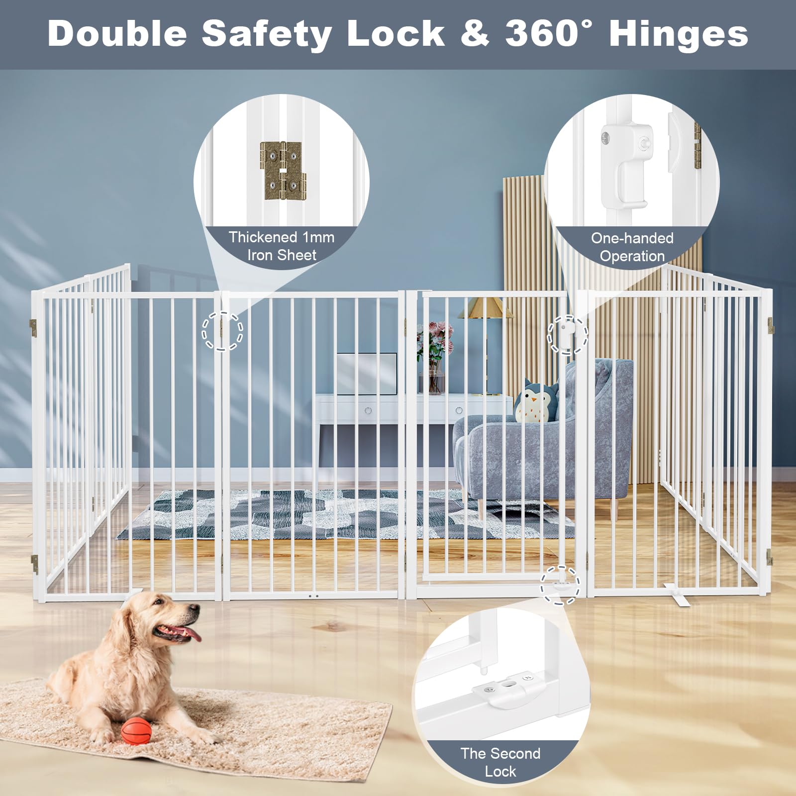 Paulmele dog gate with 360-degree hinges enables flexible layouts and stable setups.
