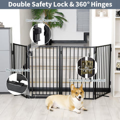 Paulmele dog gate with 360-degree hinges for flexible layout without wall damage.