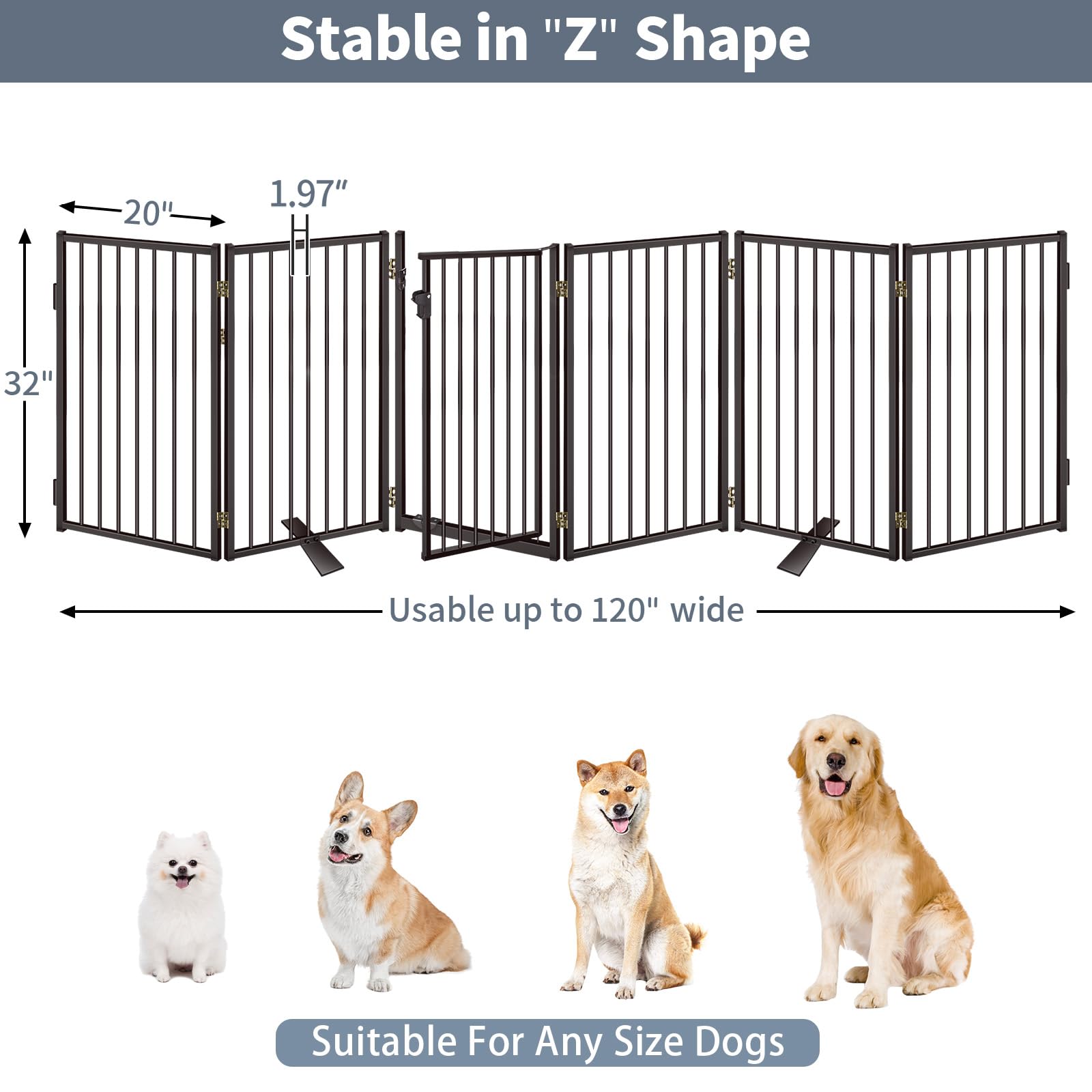 Paulmele indoor-outdoor dog gate offers sturdy all-metal design for durability.