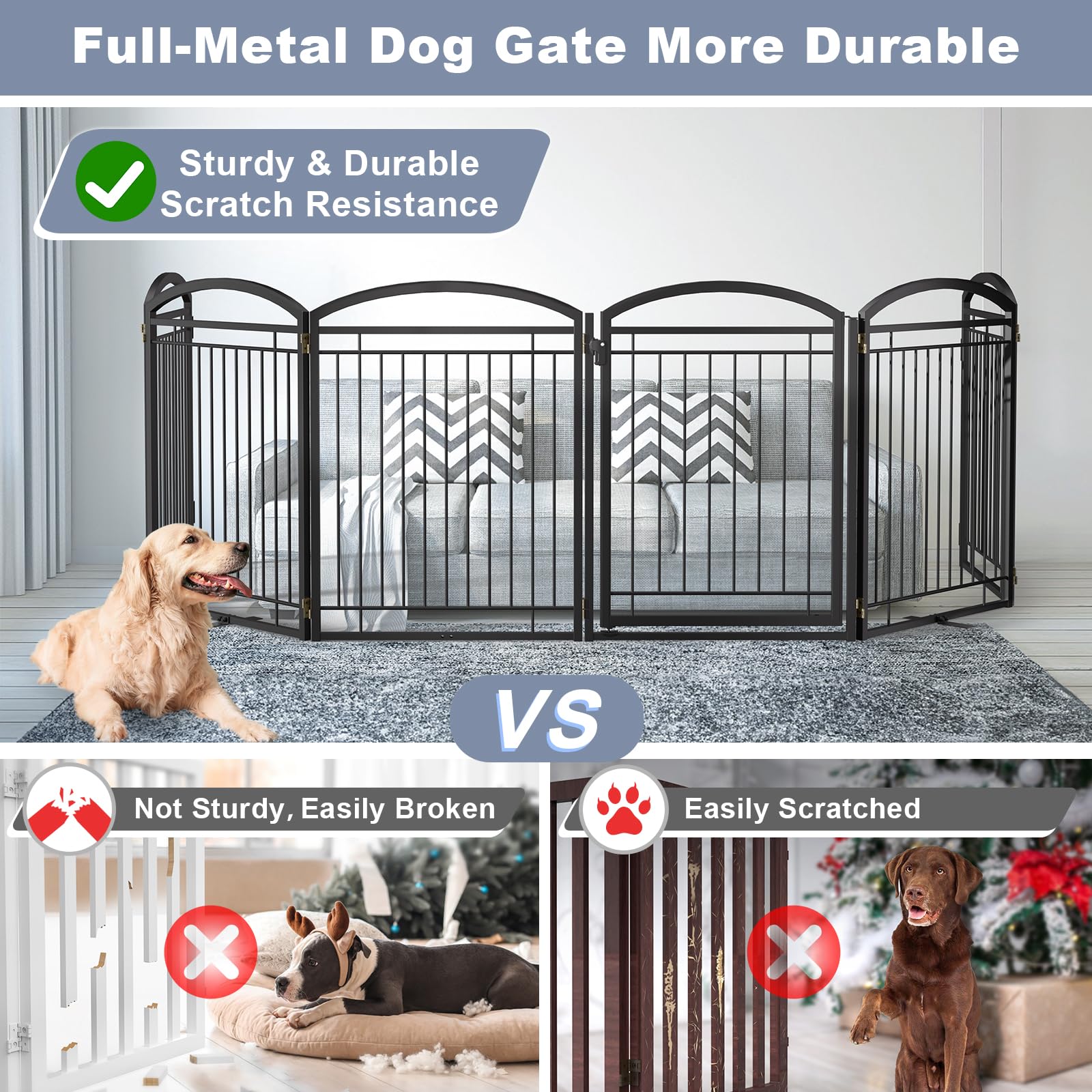 Paulmele dog gate with door walk-through enables easy passage while keeping pets contained.