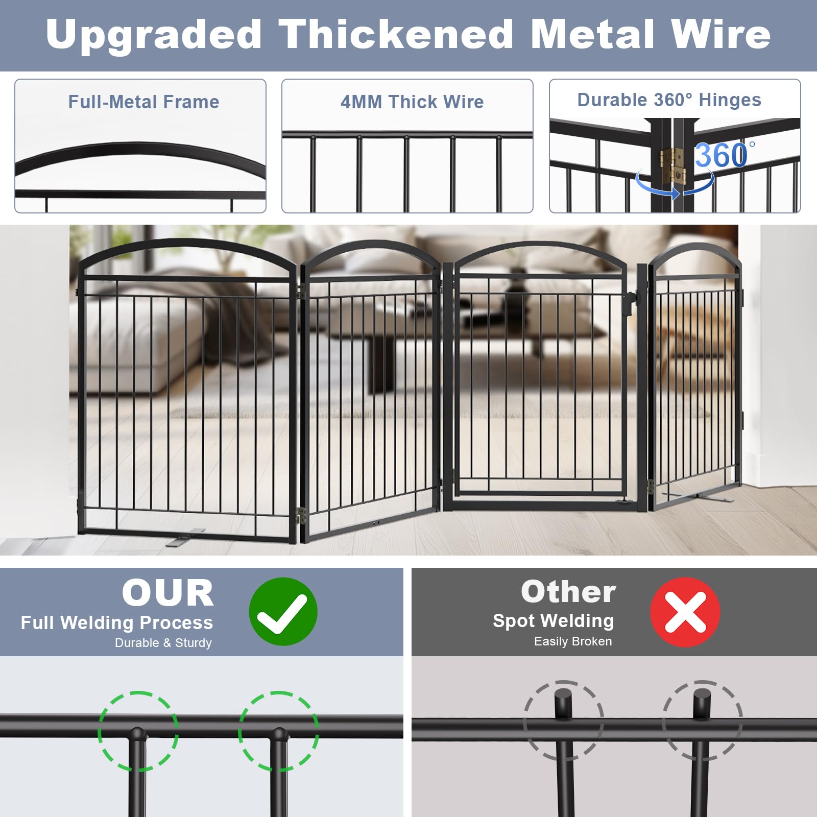 Paulmele freestanding dog gate demonstrates 360-degree rotation for versatile layouts