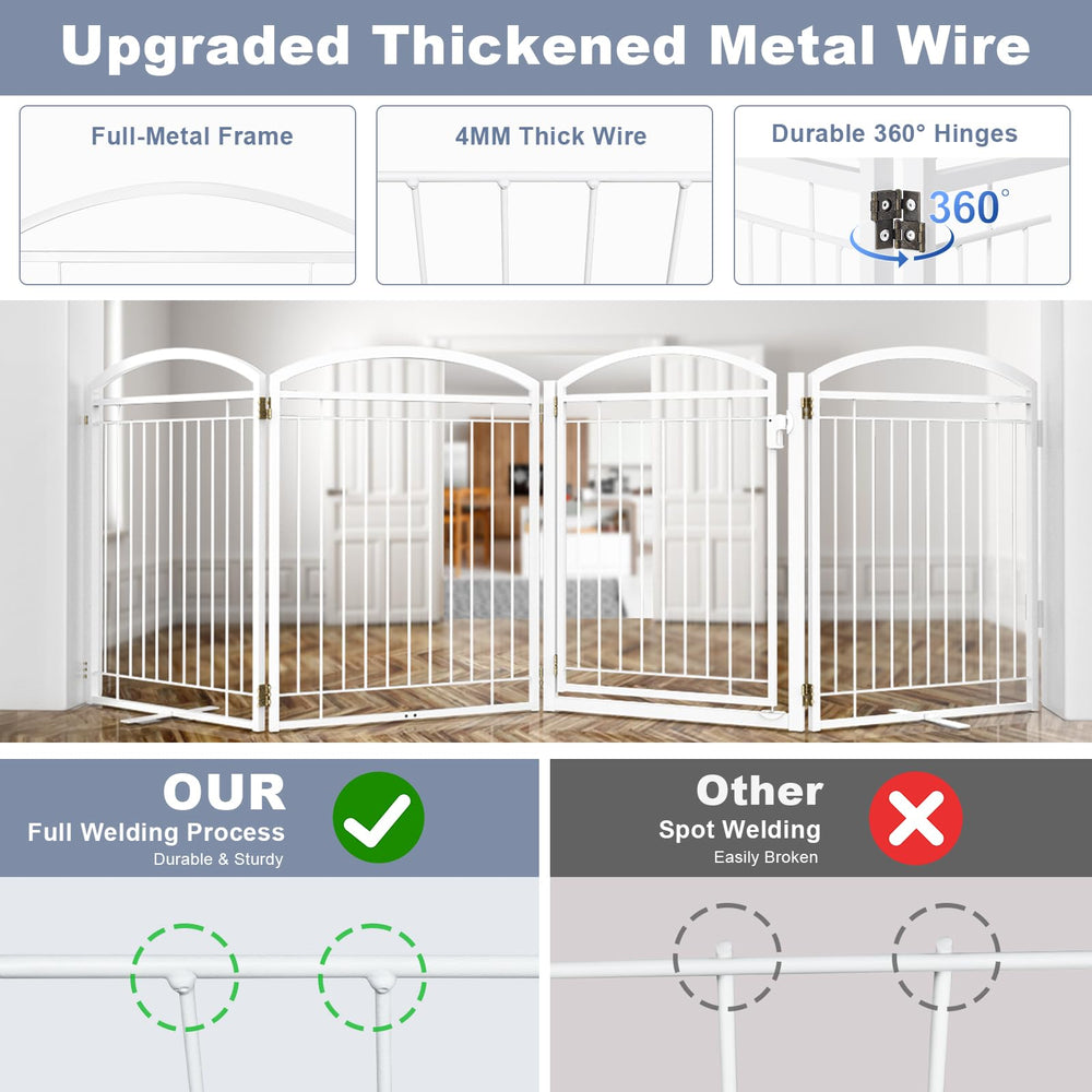 Paulmele freestanding dog gate setup shows portable barrier indoors or outdoors.