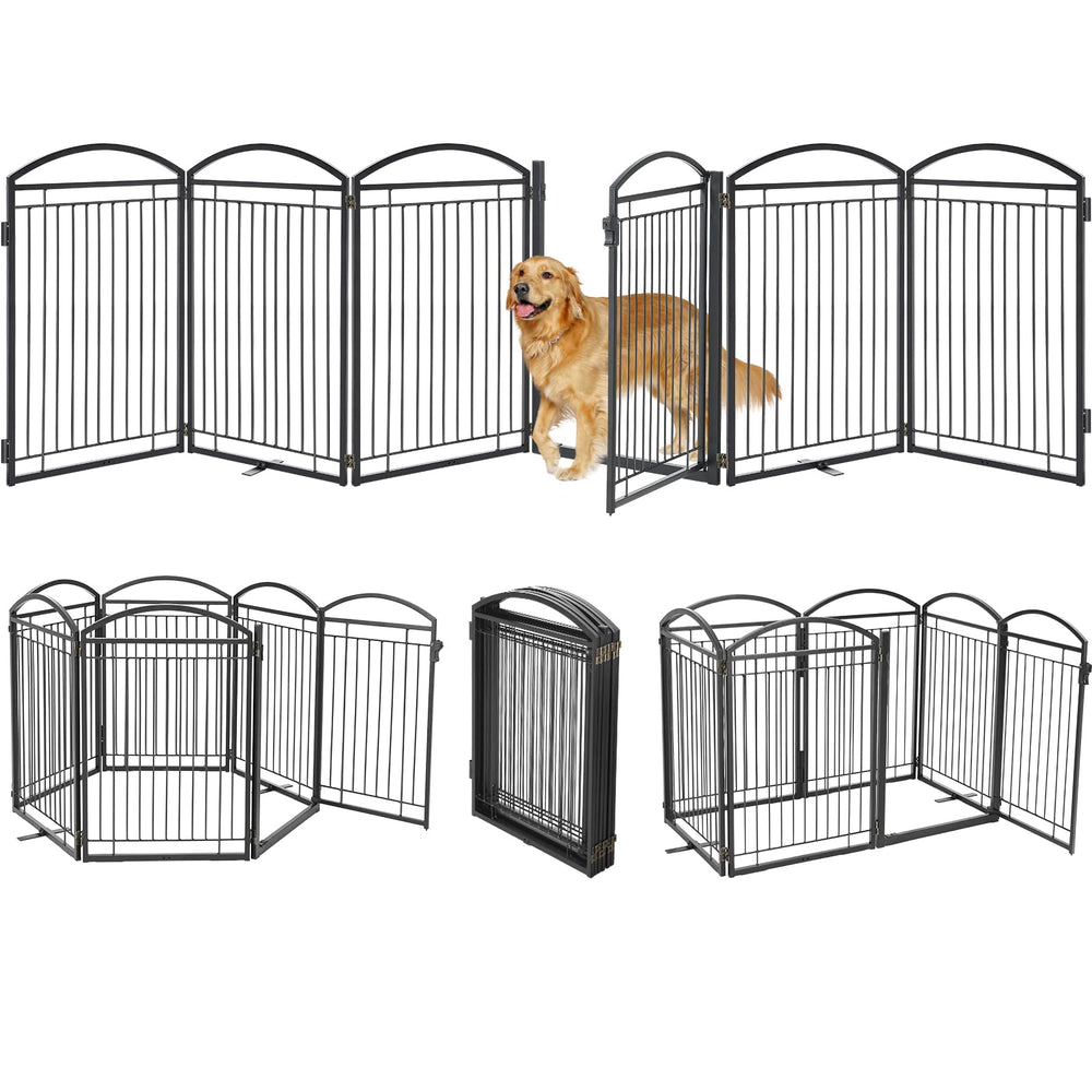 Paulmele full metal dog gate six-panel assembly shows sturdy construction for wide openings.