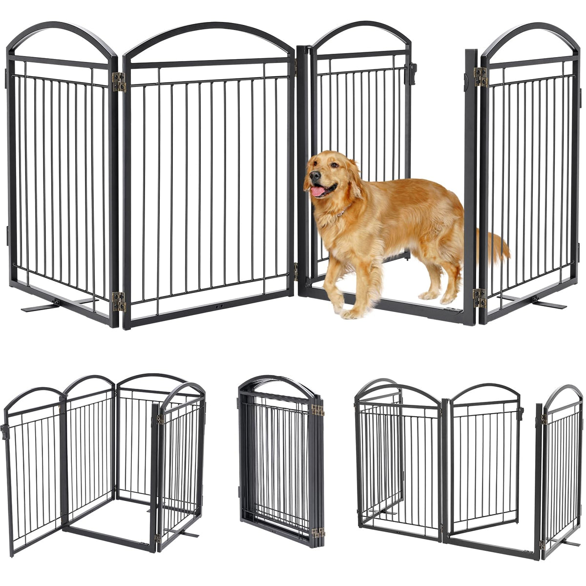 Paulmele full metal dog gate with door walk-through design for easy pet access