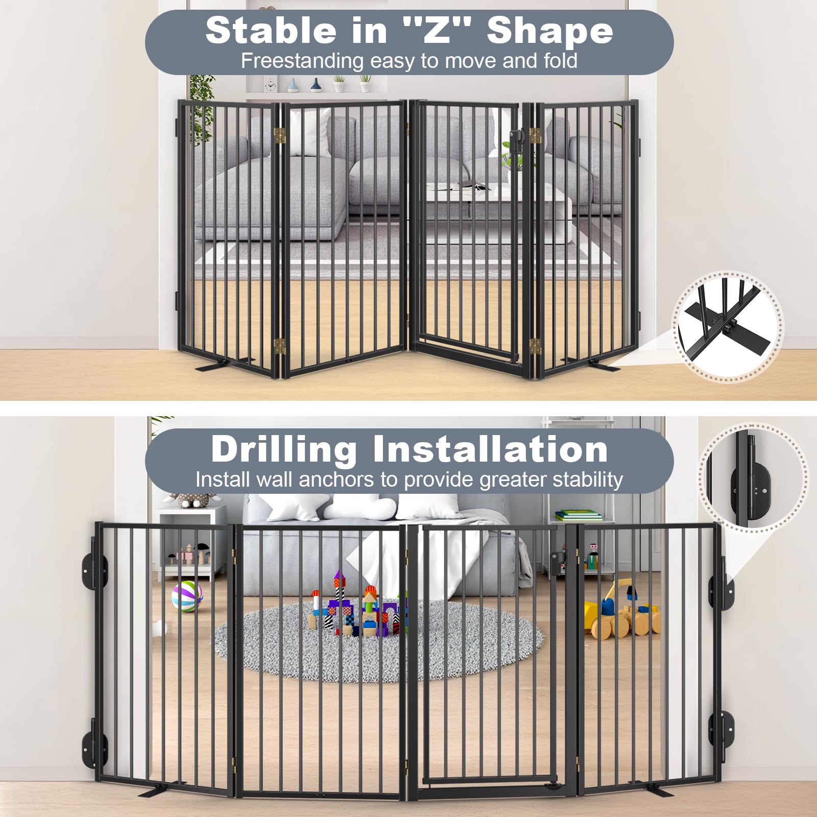 Paulmele heavy-base anti-slip feet keep the gate stable on floors and decks.