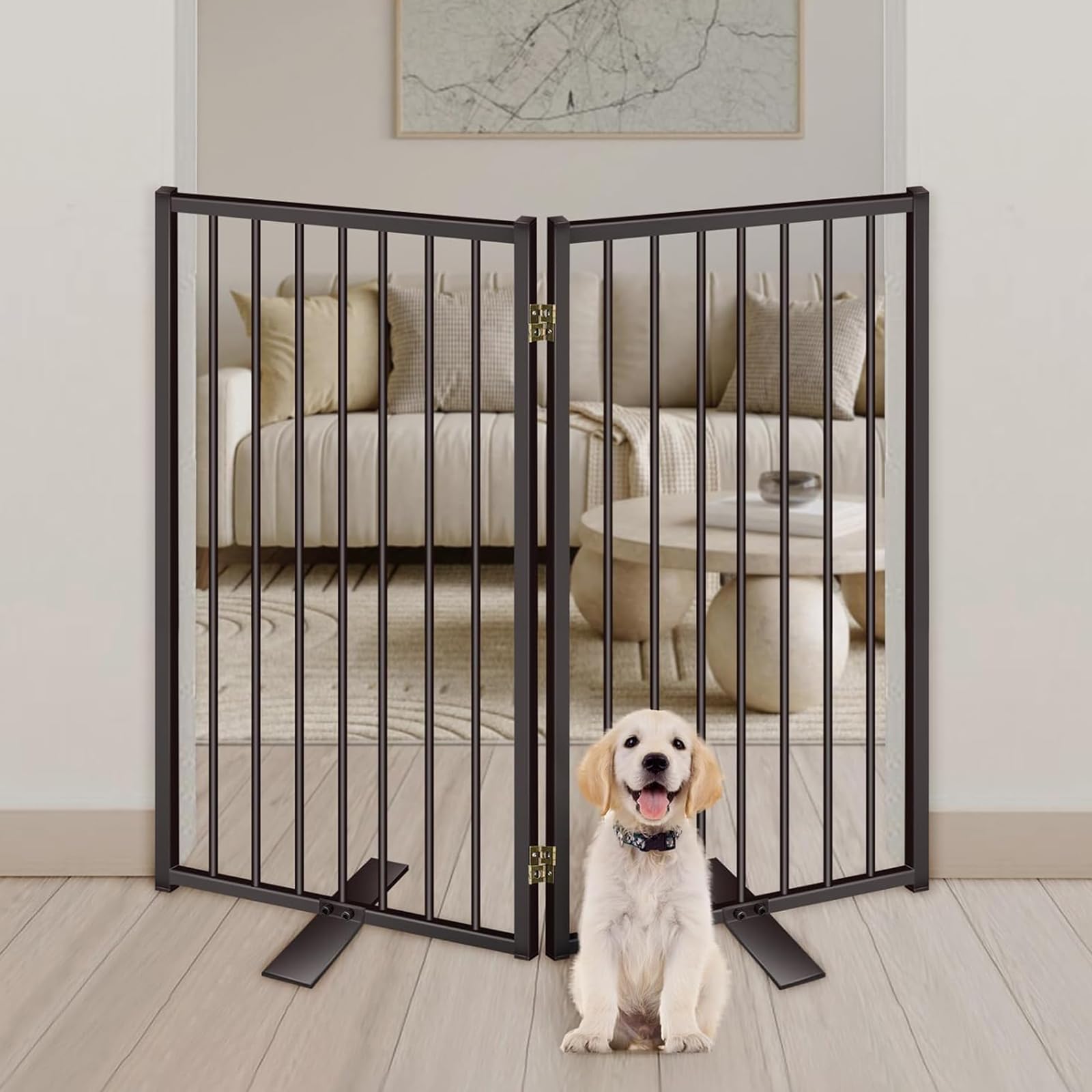 Paulmele freestanding gate with anti-slip feet stays steady on wood or tile.