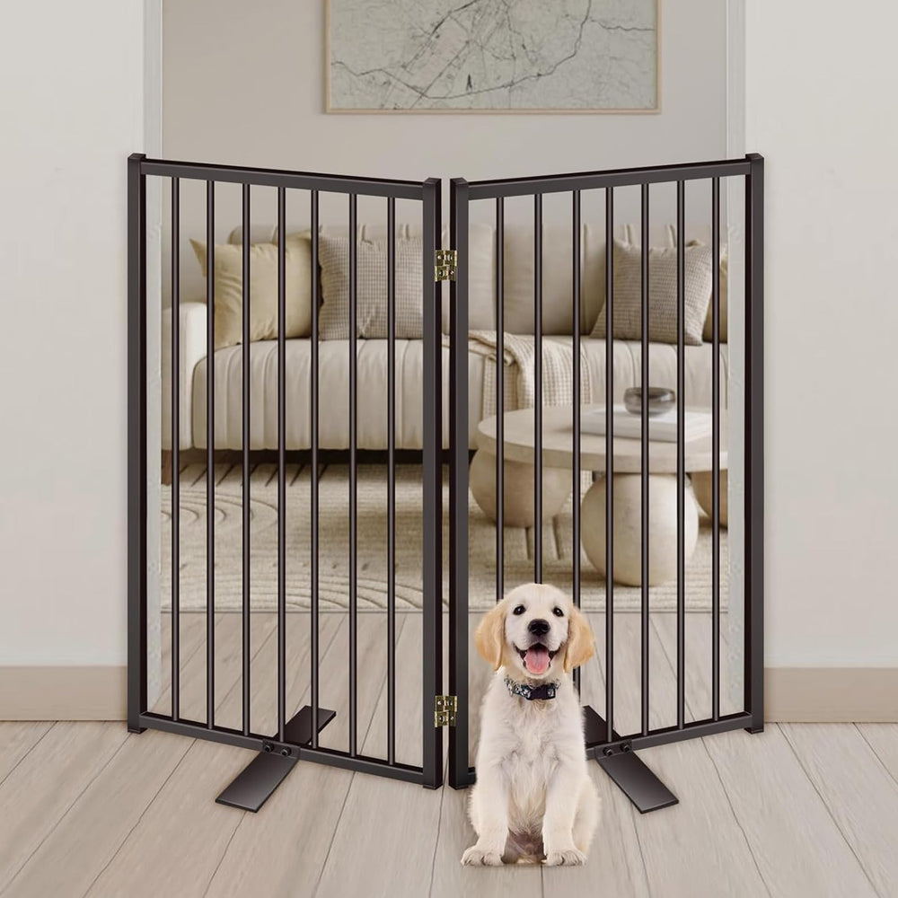 Paulmele freestanding gate with anti-slip feet stays steady on wood or tile.