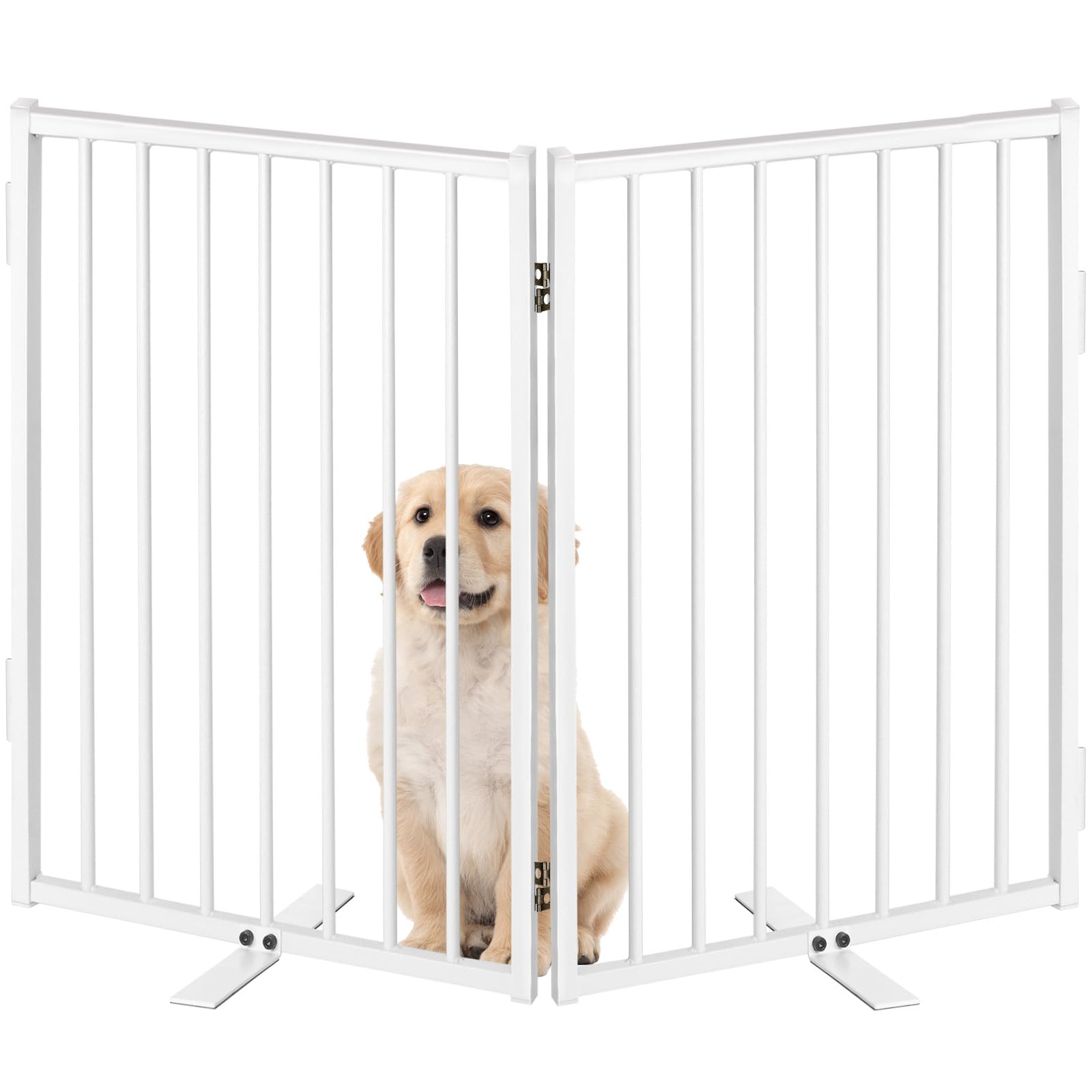 Paulmele metal freestanding dog gate with door walk-through for easy room transitions