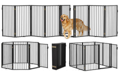 Paulmele metal freestanding dog gate wide view demonstrates expansive doorway coverage for pets.