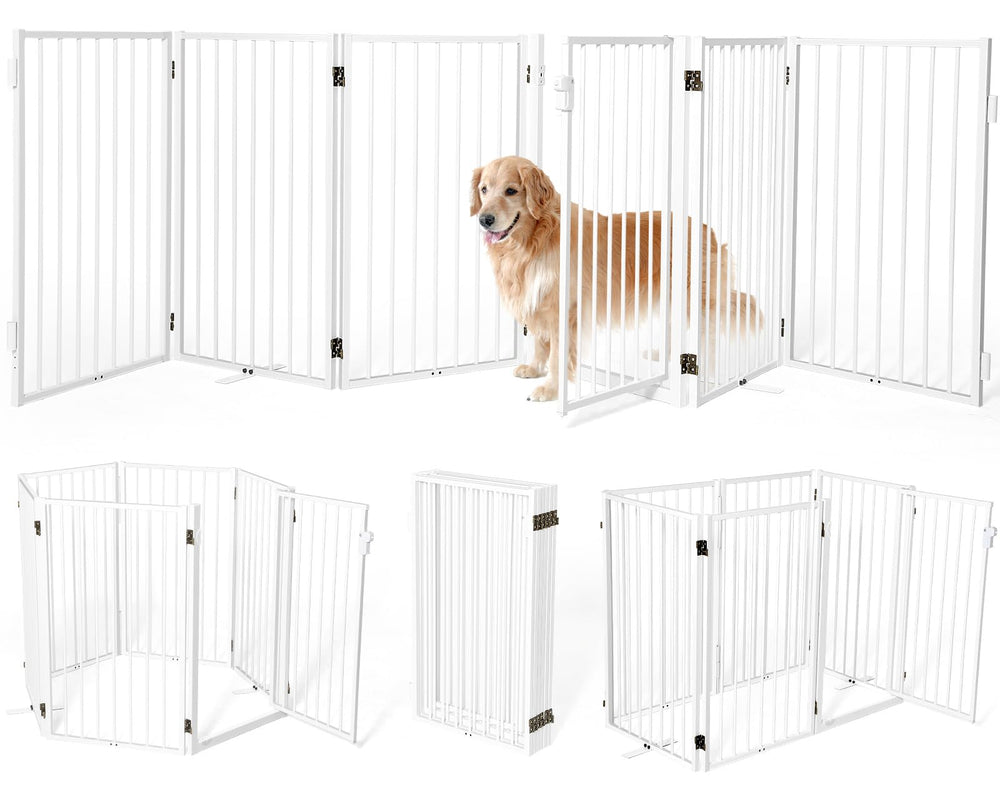 Paulmele metal freestanding gate with door secures doorways for pets indoors or outdoors