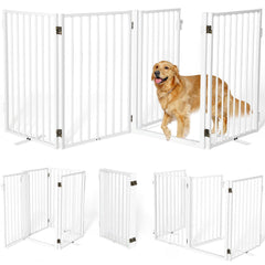 Paulmele metal freestanding gate with door offers easy walk-through access.