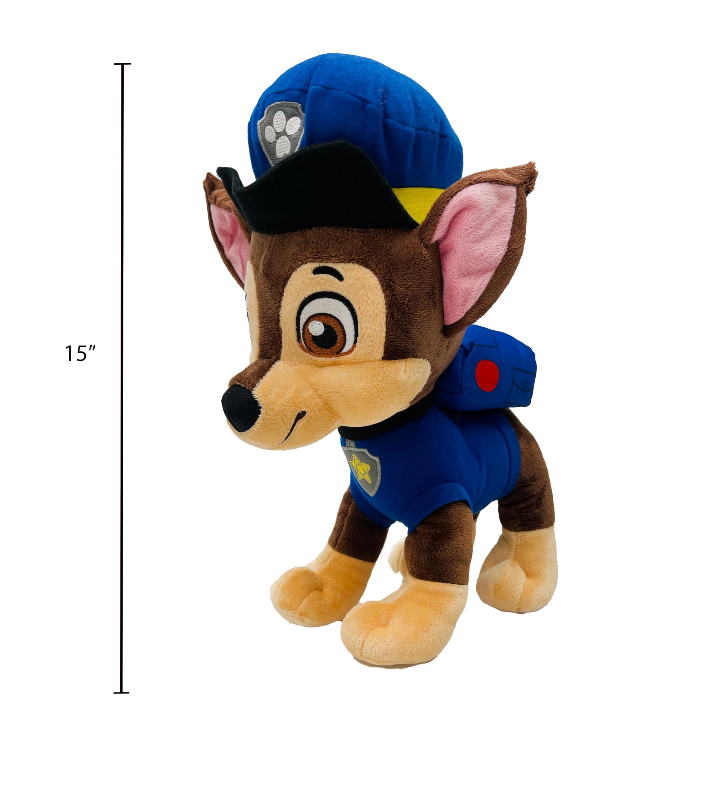 Paw Patrol Chase blue uniform embroidery detail highlights authentic character display.