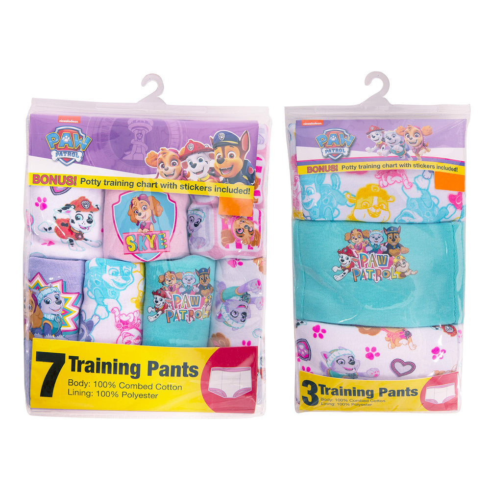 Paw Patrol girls' potty pants highlight 100% cotton outer shell.
