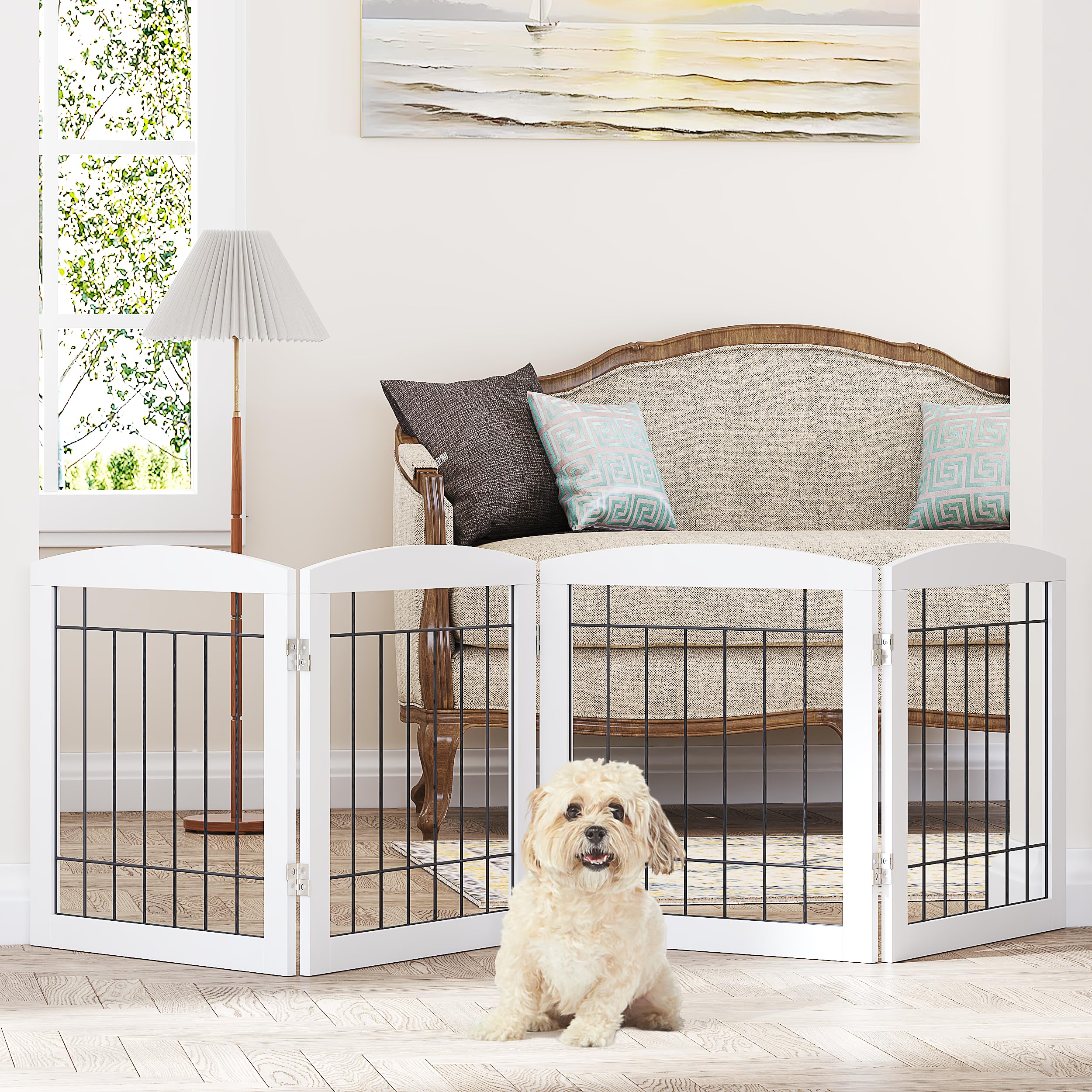 PAWLAND dog gate folds into a compact panel for easy hallway storage and quick setup.