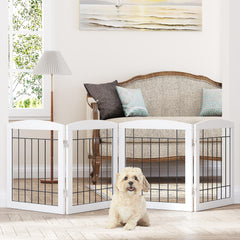 PAWLAND dog gate folds into a compact panel for easy hallway storage and quick setup.