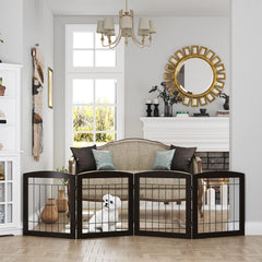PAWLAND wooden-frame dog gate close-up shows sturdy construction