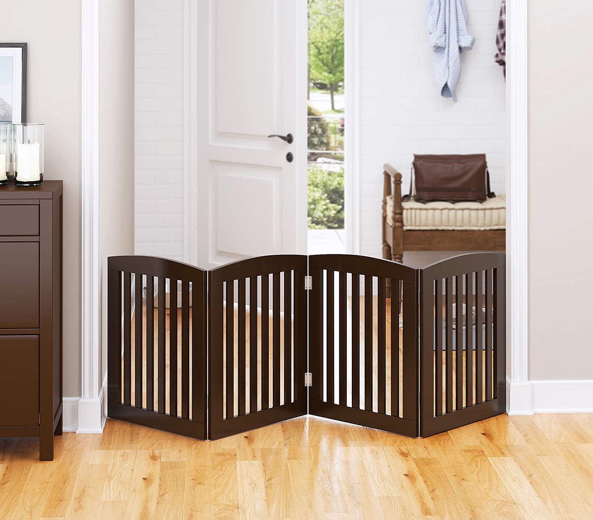 PAWLAND gate by stairs demonstrates free-standing design