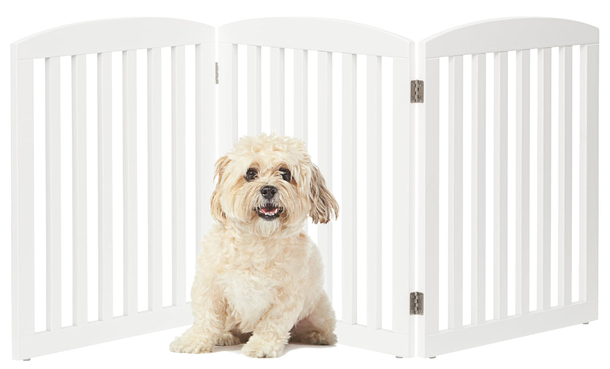 PAWLAND wooden freestanding pet gate folded for compact storage