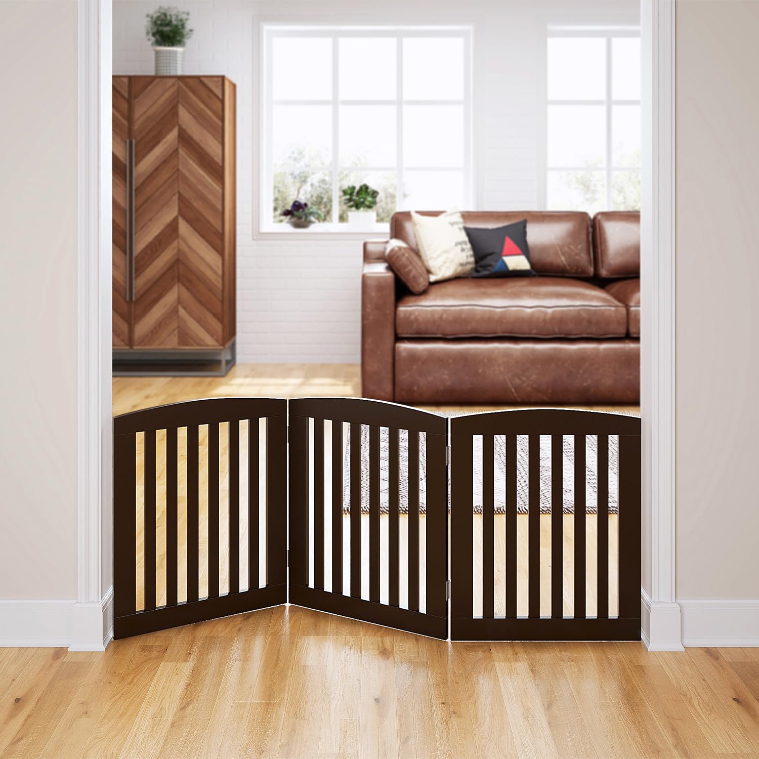 PAWLAND espresso gate folded accordion compact storage