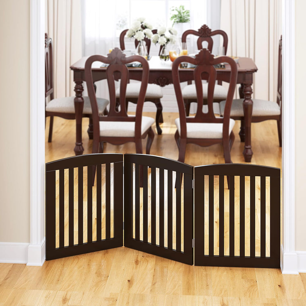 PAWLAND wooden gate espresso in hallway showing freestanding stability