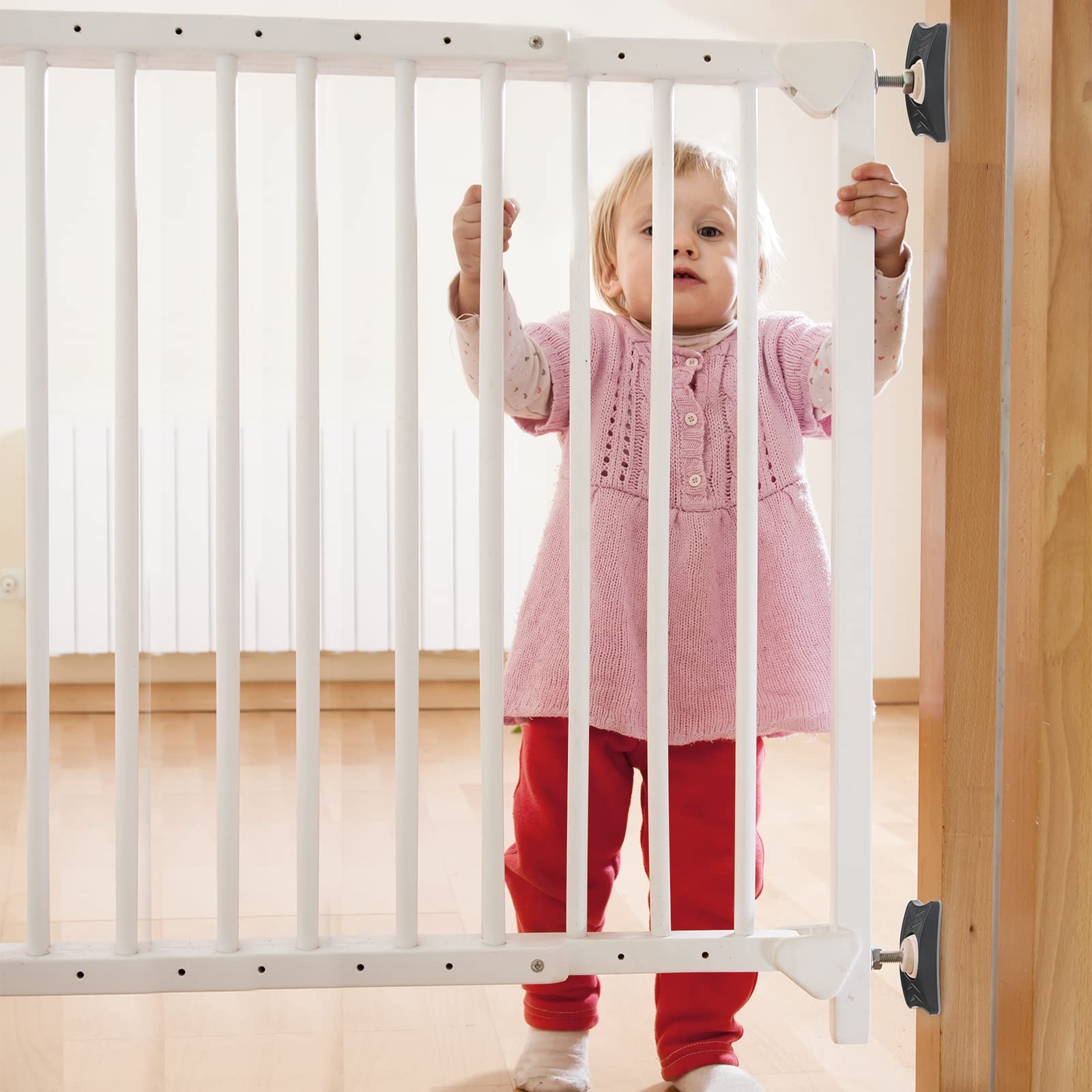 PAWOAH Smartfit wall protector shown on a doorway for pet gate safety.