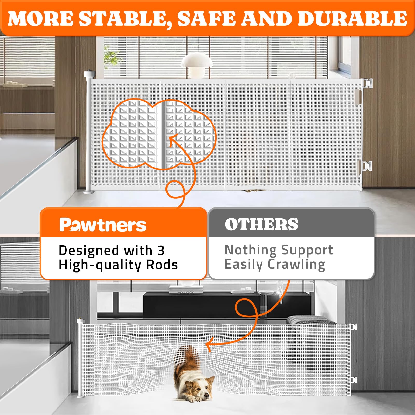Pawtners extra-wide 71-inch extended gate demonstrates wide doorway coverage for pets.