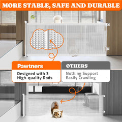Pawtners extra-wide 71-inch extended gate demonstrates wide doorway coverage for pets.