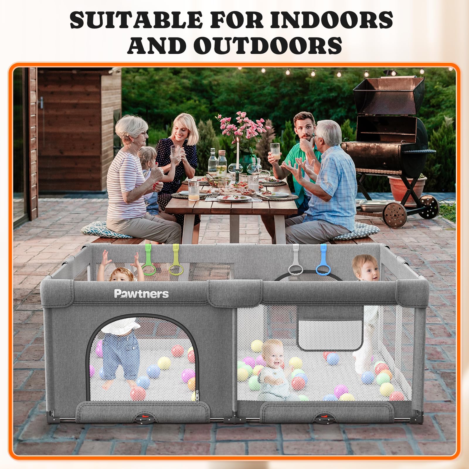 Pawtners family-friendly play yard creates a spacious, secure play area