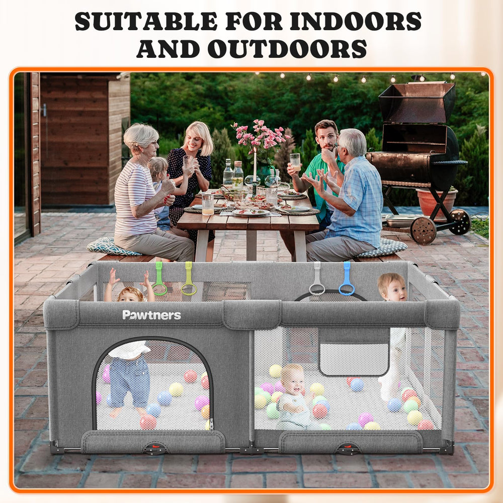 Pawtners family-friendly play yard creates a spacious, secure play area