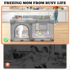 Pawtners foldable playpen for indoor or outdoor use fits any space.