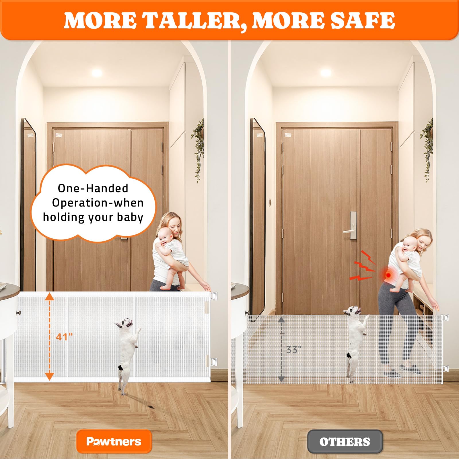 Pawtners gate double-lock knob provides one-hand operation.